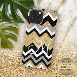 Funda Para iPhone 16 Pro Max Patrón Zigzag Dorado Plateado Negro Elegante Perso
