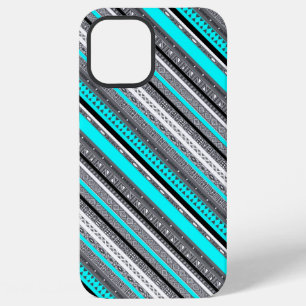 Funda Para iPhone 12 Pro Max Patrones aztecas de color aguamarina gris lindos
