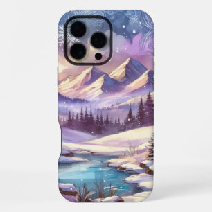 Funda Para iPhone 16 Pro Max Patrones de invierno en un lago de montaña en la n