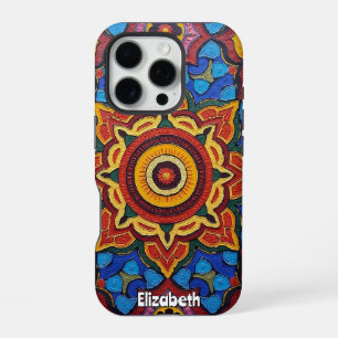 Funda Para iPhone 16 Pro Patrones de Mandala coloridos con floral simétrica