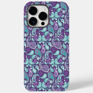 FUNDA PARA iPhone 14 PRO MAX PATRONES DE PAILLETA MORADOS Y AQUA