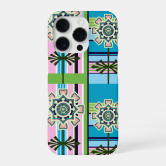 Funda Para iPhone 16 Pro Patrones geométricos retro y flores de fantasía