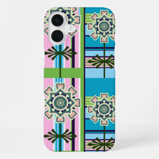 Funda Para iPhone 16 Plus Patrones geométricos retro y flores de fantasía