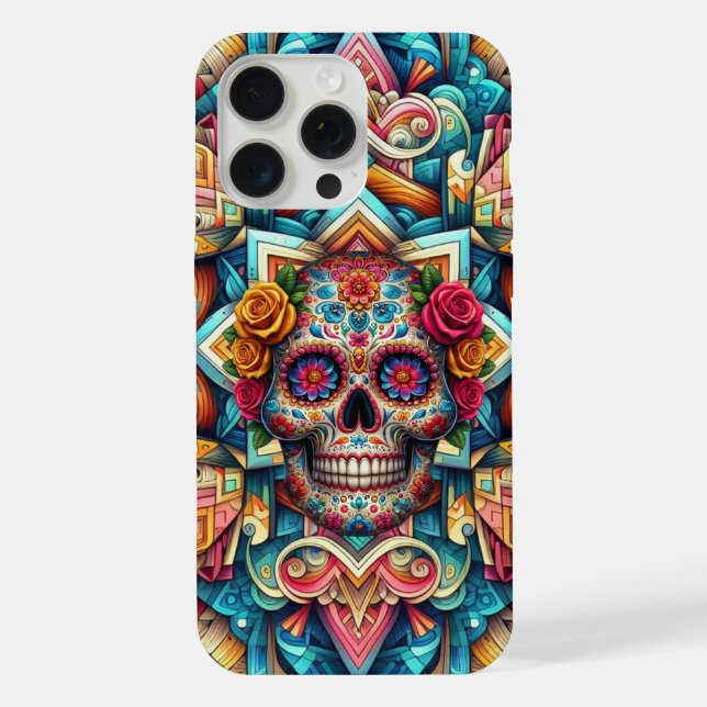 Funda Para iPhone Patrones intrincados Calavera de azúcar (Reverso )