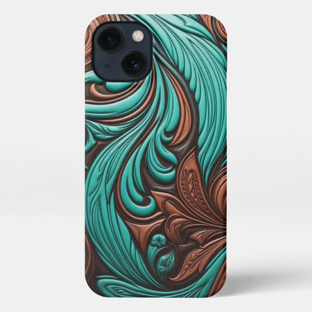 Funda Para iPhone Patrones occidentales con herramientas turquesas y (Reverso )