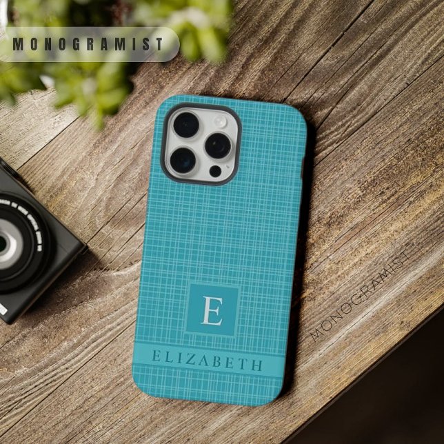Funda Para iPhone Patrulla verde azul oscuro oscuro claro personaliz (Custom Light Dark Teal Blue Green Checkered Patter iPhone Case)