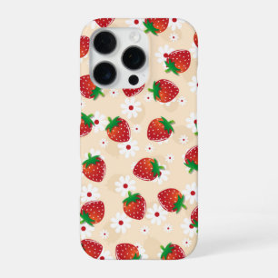 Funda Para iPhone 16 Pro Pattern featuring strawberries and white flowers
