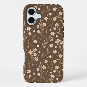 Funda Para iPhone 16 Plus Pattern Wildflowers Brown Background