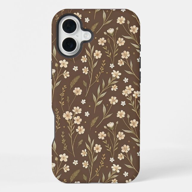 Funda Para iPhone Pattern Wildflowers Brown Background (Reverso )