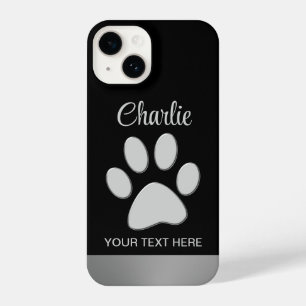 Funda Para iPhone 14 Paw de perro plateado sobre fondo negro