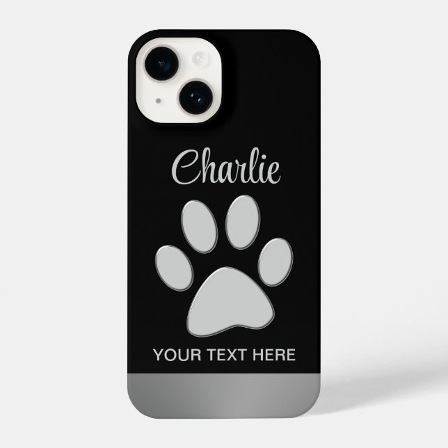Funda Para iPhone Paw de perro plateado sobre fondo negro (Reverso )
