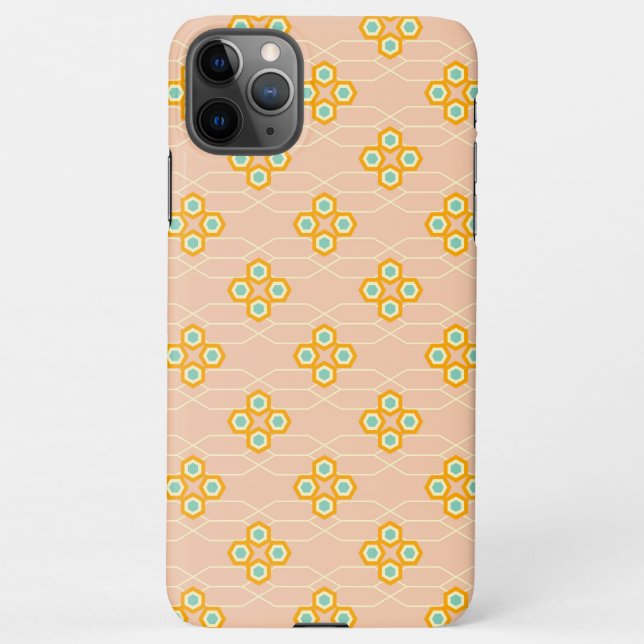 Funda Para iPhone Peach background hexagonal floral pattern  (Reverso)