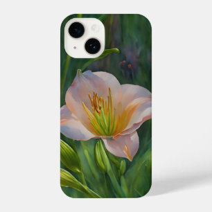 Funda Para iPhone 14 Peach Peach Pink Tropical Lily Flor Art Estuche pa