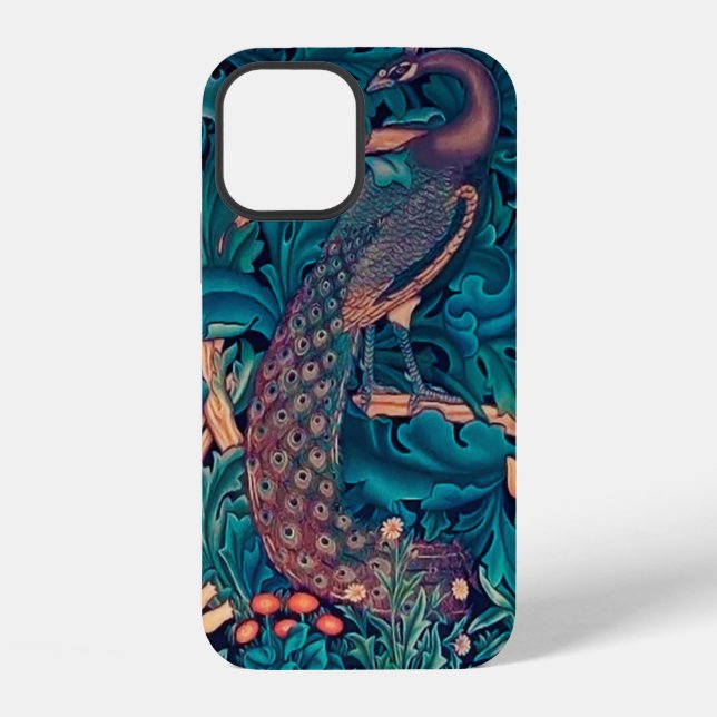 Funda Para iPhone Peacock en el bosque, William Morris (Reverso )