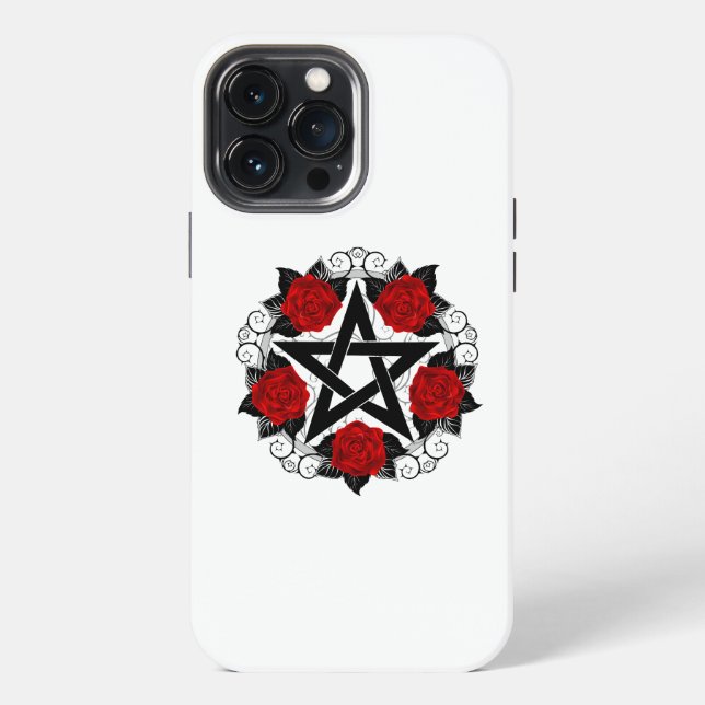 Funda Para iPhone Pentagrama con Rosas Rojas (Reverso )