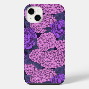 Funda Para iPhone 14 Plus Peonía e hidrangea en rosa y violeta