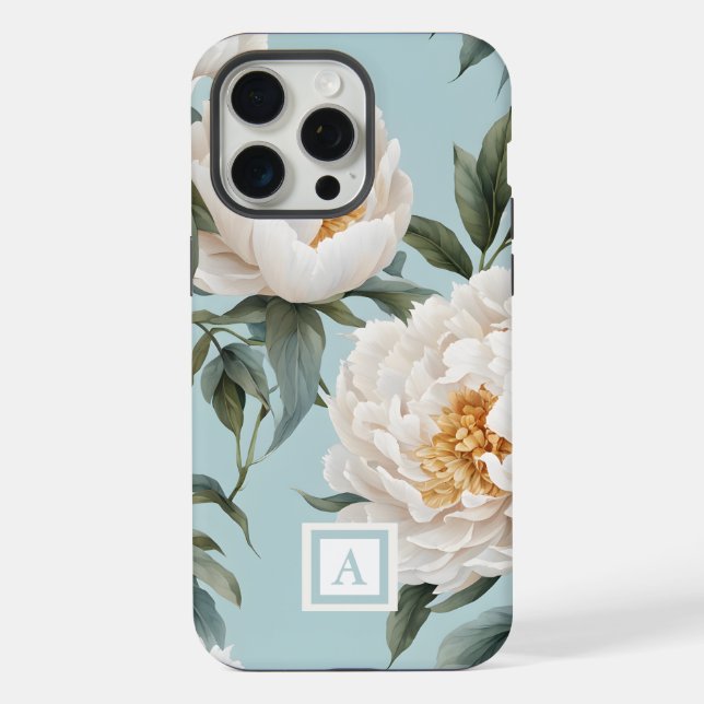 Funda Para iPhone Peonías con monograma en flor (Reverso )