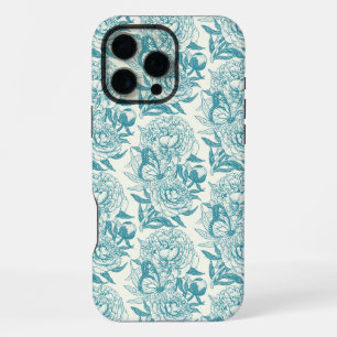 Funda Para iPhone 16 Pro Max Peonies y mariposas bloquean la huella, laguna Azu