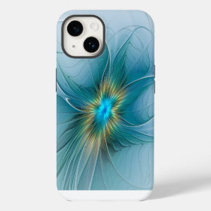 Funda Para iPhone 14 Pequeña belleza arte fractal moderno azul dorado F