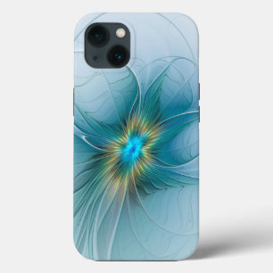 Pequeña belleza arte fractal moderno azul oro Flor