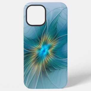 Funda Para iPhone 12 Pro Max Pequeña belleza arte fractal moderno azul oro Flor