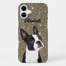 Funda Para iPhone 16 Plus Perca dorada nombre de perro de Boston