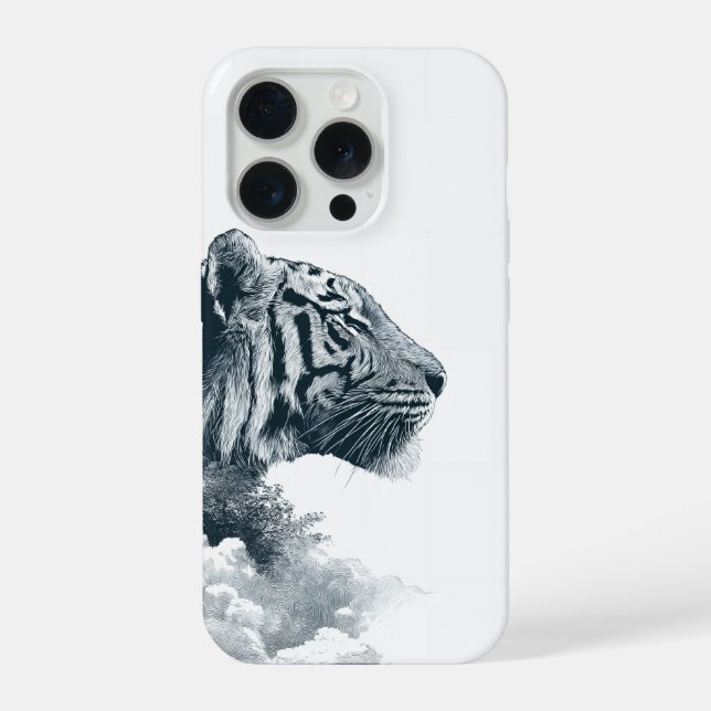 Funda Para iPhone Perfil de Tigre Grabado Bosque Místico (Reverso )