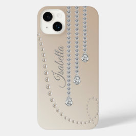 Funda Para iPhone 14 Plus Perla y diamantes elegantes y personalizados en be