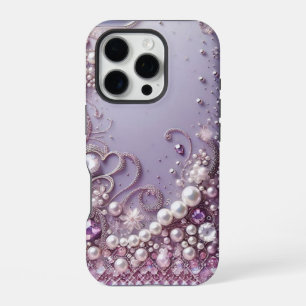 Funda Para iPhone 16 Pro Perlas moradas elegantes modernas para el Día de S
