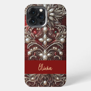 Funda Para iPhone 13 Pro Max Perlas rojas verdes elegantes modernas para el Día