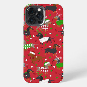 Funda Para iPhone 13 Pro Max Perrito salchicha de Navidad todas las capas