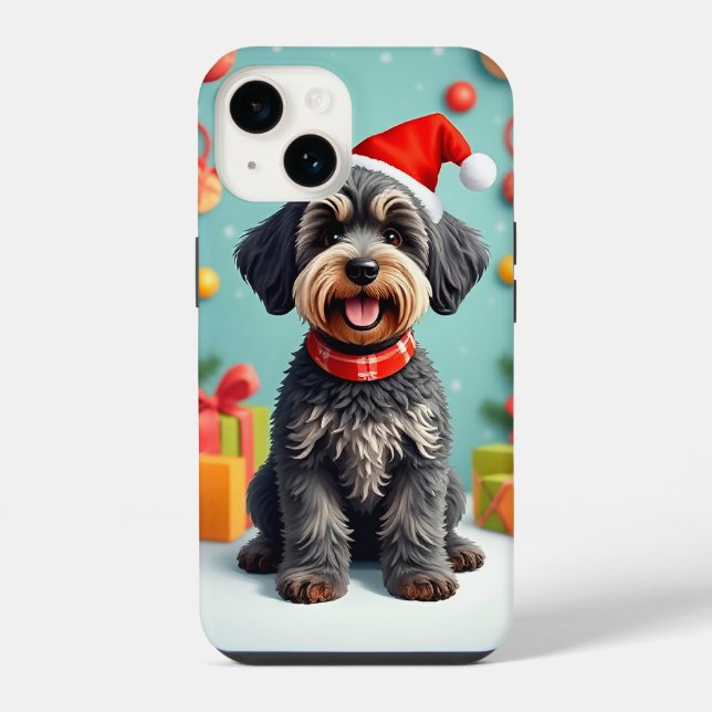 Funda Para iPhone Perro Adorable con Gorro de Santa (Reverso )