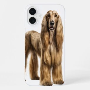 FUNDA PARA iPhone 16 PLUS PERRO AFGANO GRANDE DE PELAJE LARGO Y COLOR CANELA