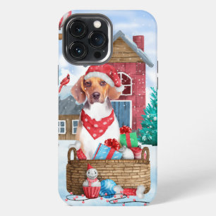Funda Para iPhone 13 Pro Max Perro Beagle en casa de Navidad con nieve