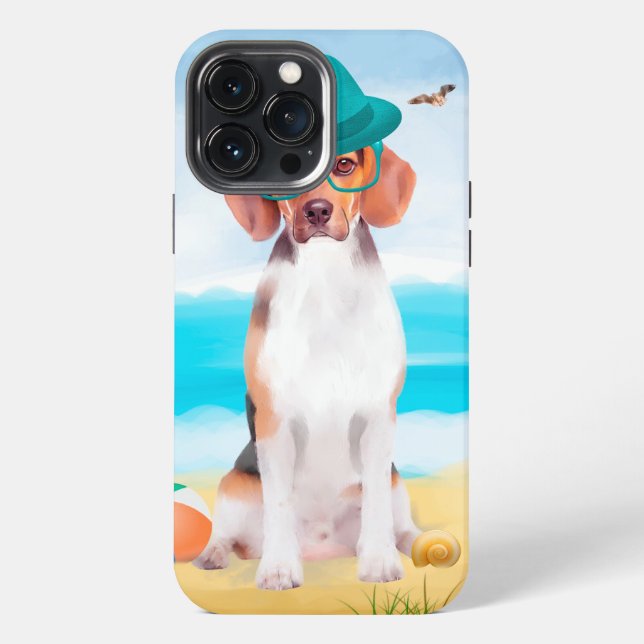 Funda Para iPhone Perro Beagle en la Playa (Reverso )
