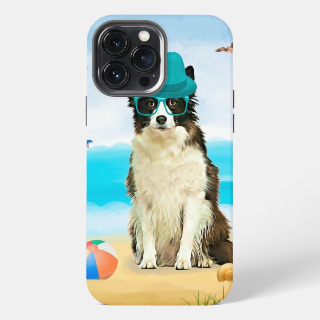 Funda Para iPhone Perro Border Collie en la Playa (Reverso )