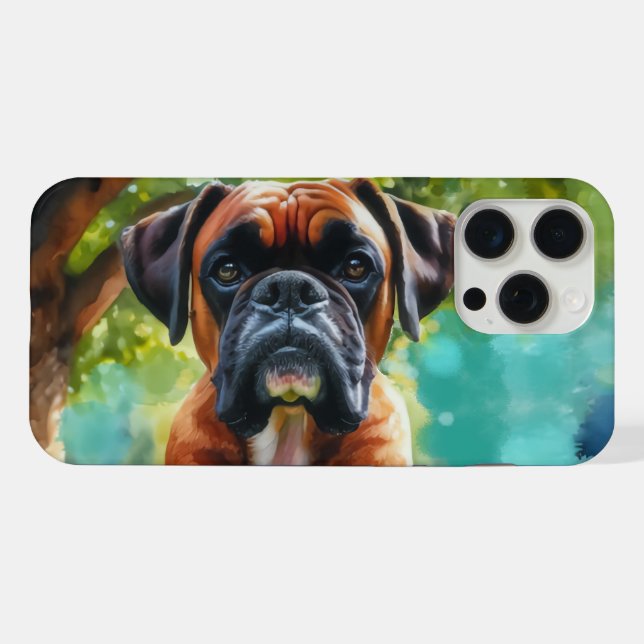 Funda Para iPhone Perro Boxer en el Parque – Arte de Estilo Acuarela (Reverso Horizontal)