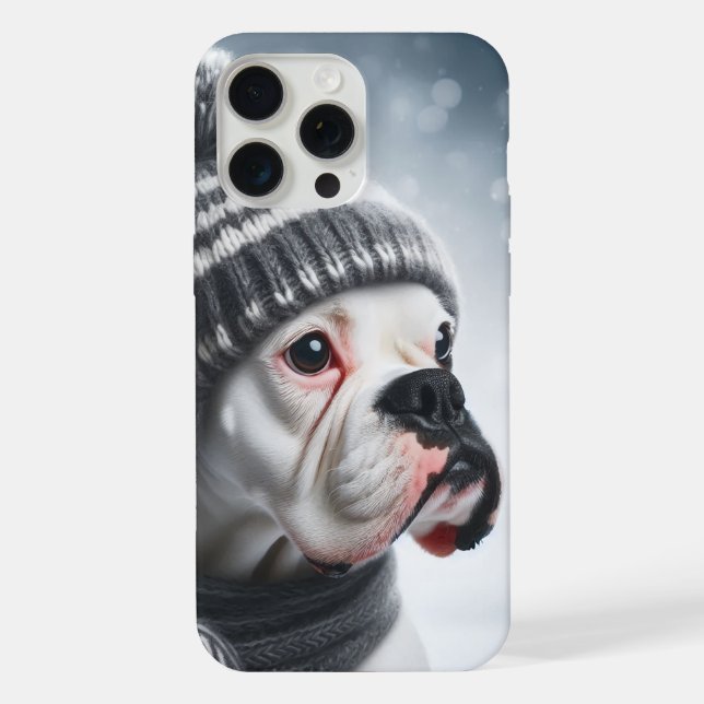 Funda Para iPhone Perro Boxer en Invierno (Reverso )