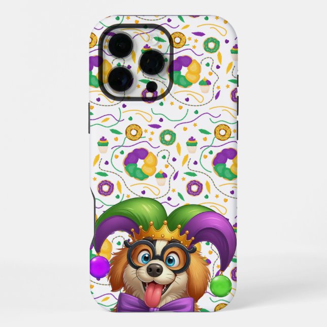 Funda Para iPhone Perro cachorro lindo Mardi Gras en gorra de bufón (Reverso )