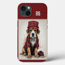 perro casero escocés en kilt y cap