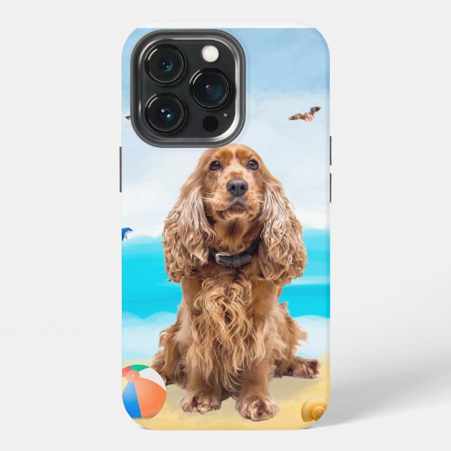 Funda Para iPhone Perro Cocker Spaniel en la Playa (Reverso )