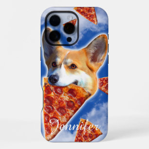 Funda Para iPhone 16 Pro Max Perro Corgi comiendo pizza