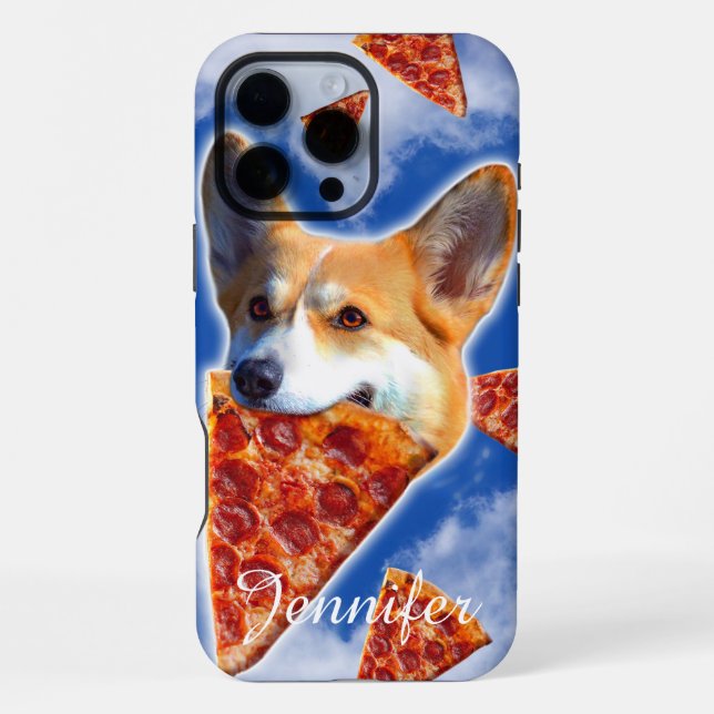 Funda Para iPhone Perro Corgi comiendo pizza (Reverso )