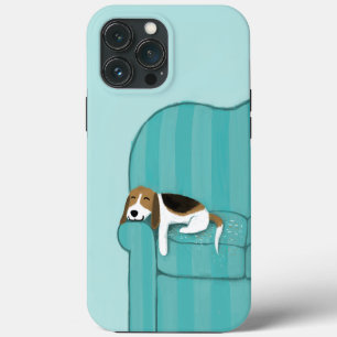 Funda Para iPhone 13 Pro Max Perro Feliz en Sofá Beagle Adorable Arte Diver