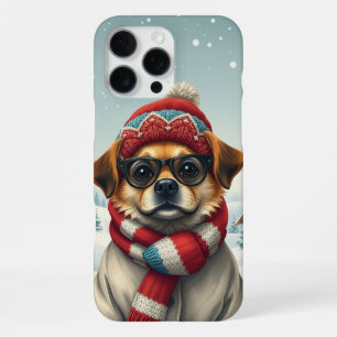 Funda Para iPhone 16 Pro Max Perro genial con atuendo y sombrero de invierno el