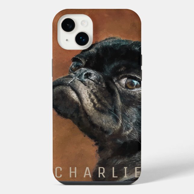 Funda Para iPhone Perro negro de pug (Reverso)