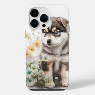 FUNDA PARA  iPhone 14 PRO MAX PERRO PUPPY SIBERIAN HUSKY A CUATERCOLOR MONO