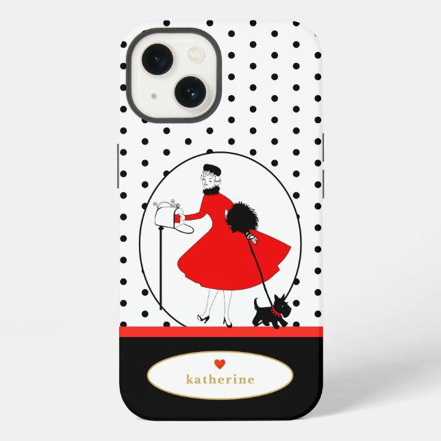 Funda Para iPhone Perro Scottie de Dama con Estilo Vintage Retro (Reverso )