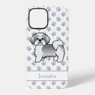 Funda Para iPhone 12 Pro Perro Shih Tzu de dibujos animados plateado y blan