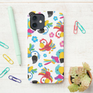 Funda Para iPhone 12 Perros coloridos, loros tropicales, aves, flores